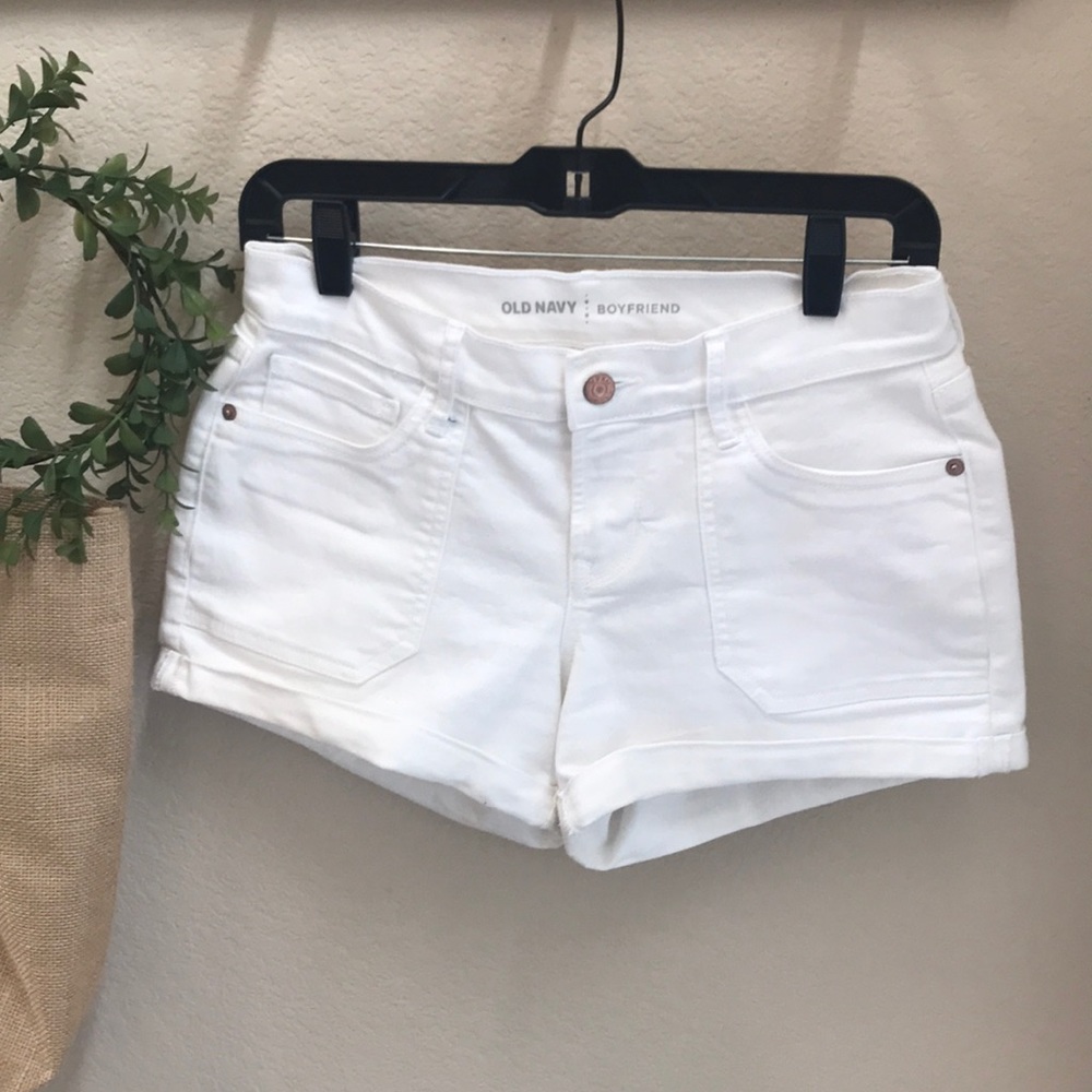 Old Navy Boyfriend White Jean Shorts-Rolled Cuff